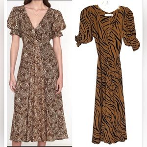 Faithfull The Brand Maggie Midi Dress Kenya Animal Print Small Tiger Stripe